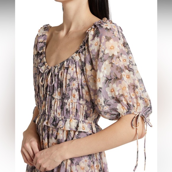 En Saison Floral Peasant-Sleeve Minidress - Picture 2 of 8